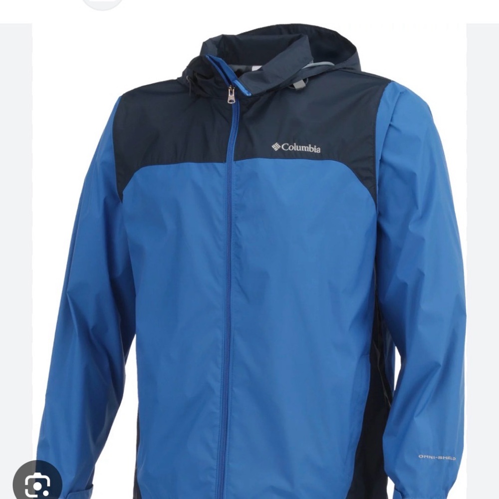 Columbia Men's Two-Tone Blue Hooded Rain Jacket